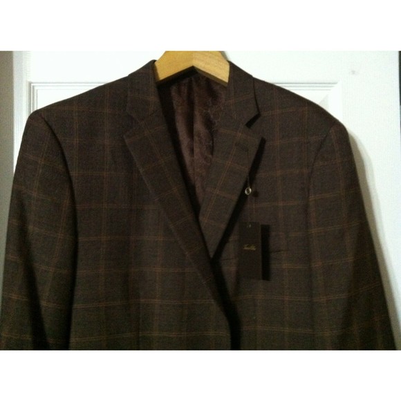 TASSO ELBA MENS NEW BROWN 70%WOOL 30%POLYESTER SPORT COAT JACKET BLAZER  SZ:44L - Picture 2 of 5